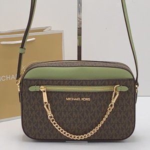 Michael Kors Large East West Zip Chain Crossbody Light Sage